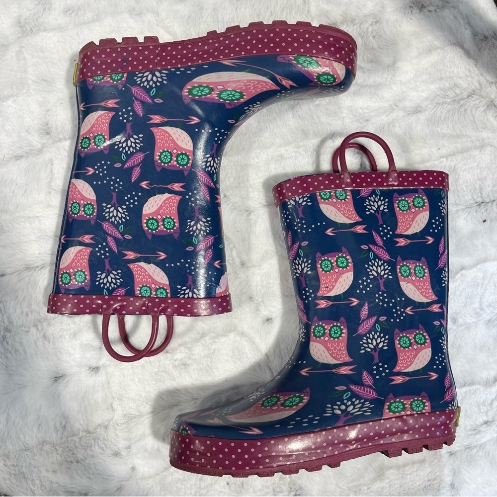Western Chief Kids Owl Print Rain Boots - Pink and Navy youth size 3